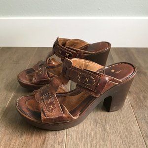 Cute Born Brown Leather Sandals / Heels - Women's Size 7 / 38 EU